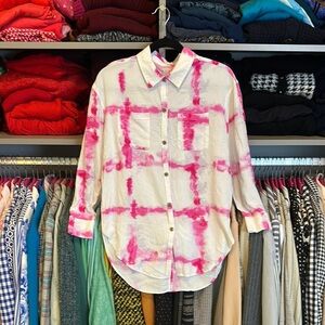Calla white/pink tie dye long sleeve button down shirt size XS